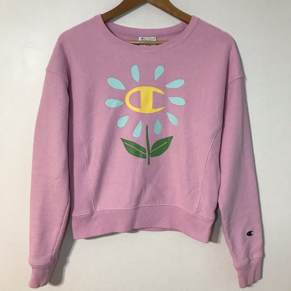 Champion x Susan Alexandra Urban Outfitters Pink Logo Flower Sweatshirt Small
